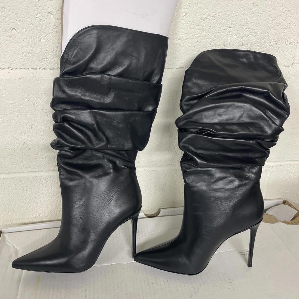 Black Suede Studio Claudia Boot BLACK size 6.5 Ruched shaft New $548msrp - Picture 4 of 5